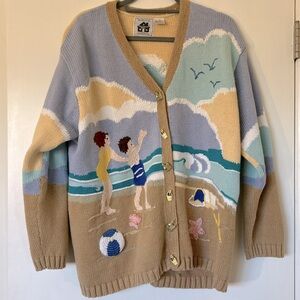 Hand knit Beach scene sweater 2X